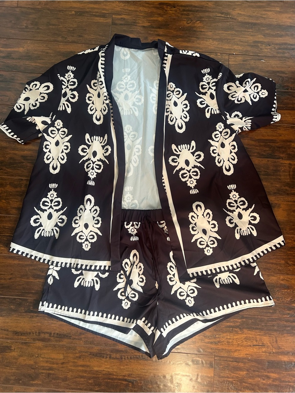 NWOT Black & White Floral Two-Piece Swim Cover-Up Set